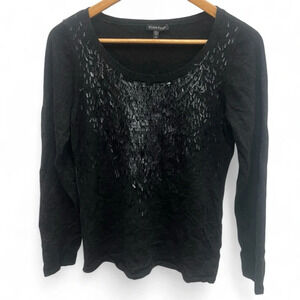 Eileen Fisher Sequin Knit Lightweight 100% Merino Wool Sweater Size L